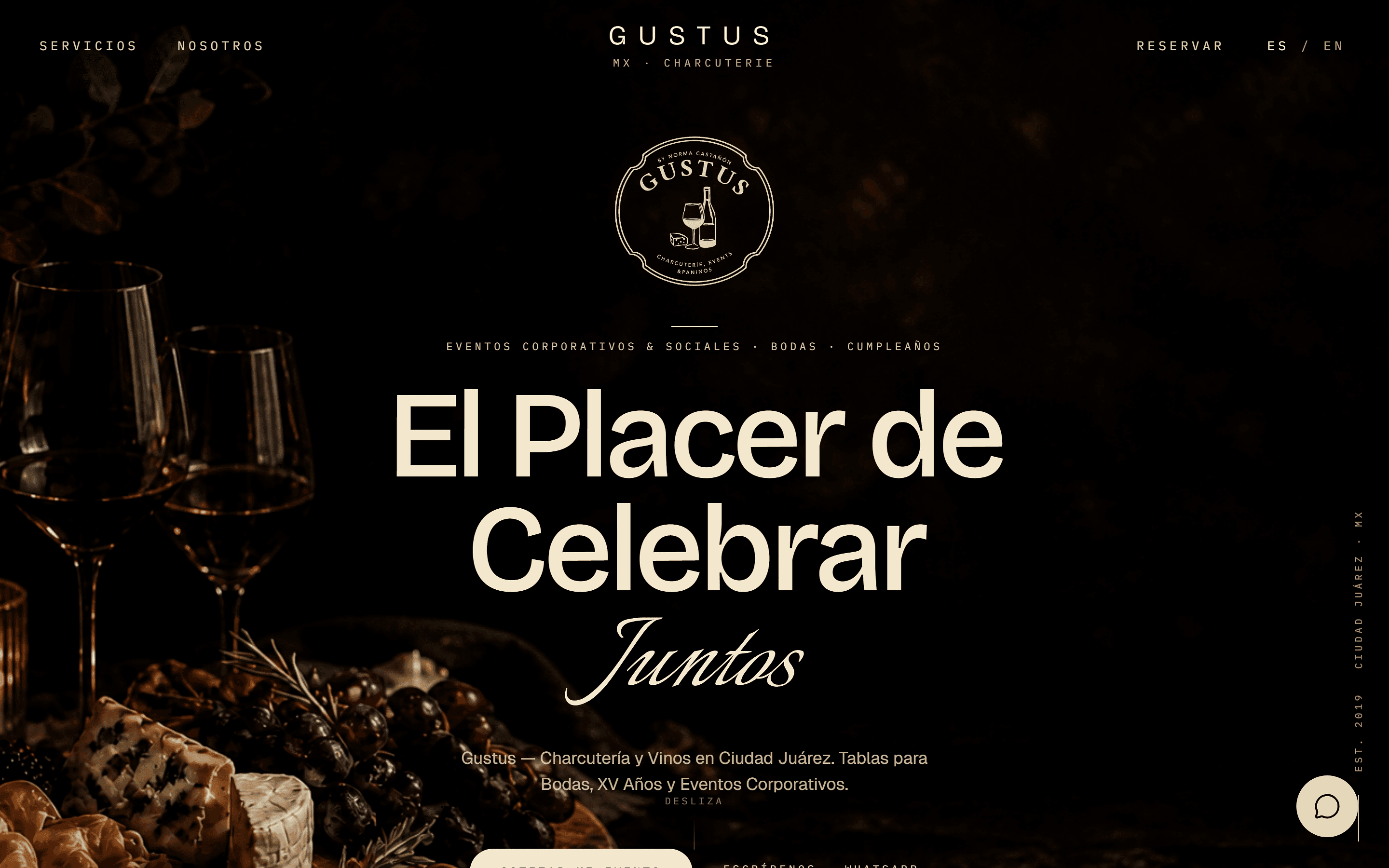 Gustus · sitio web del servicio de catering y charcutería